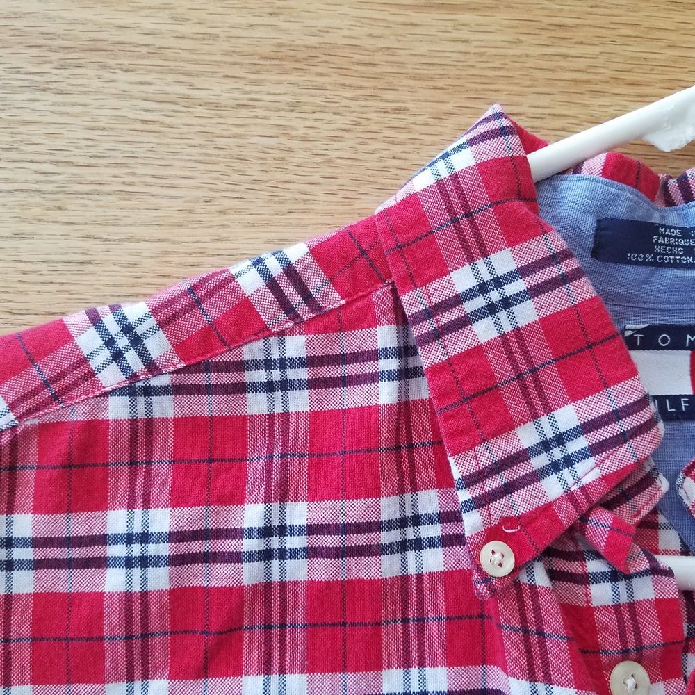^ Tommy Hilfiger Button Up Red Plaid Long Sleeve Shirt Sz XL